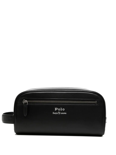 Polo Ralph Lauren Logo Lettering Wash Bag In Schwarz