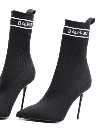 Balmain Skye Logo-detailed Stretch-knit Ankle Boots In Schwarz