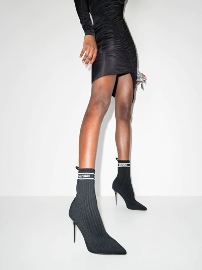 Balmain Skye Logo-detailed Stretch-knit Ankle Boots In Schwarz