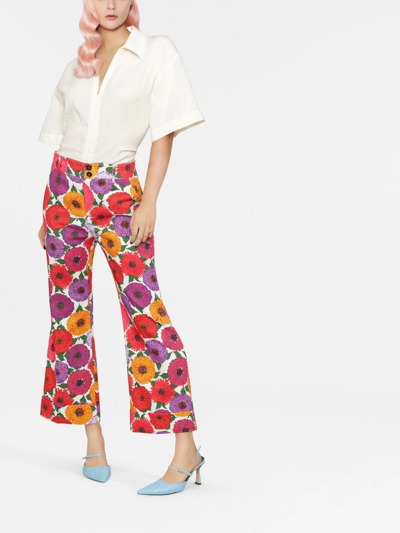 Shop La Doublej Hendrix Printed Cropped Trousers In Red