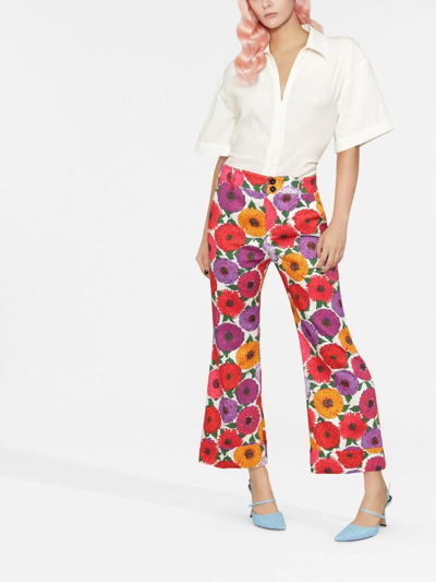 La Doublej Hendrix Printed Cropped Trousers In Red