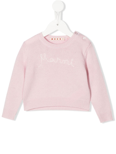 Shop Marni Logo Embroidered Jumper In Pink