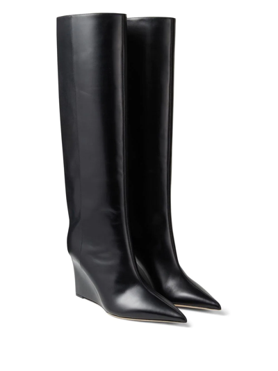 Jimmy Choo 110 Knee-high Wedge Leather Boots In Black