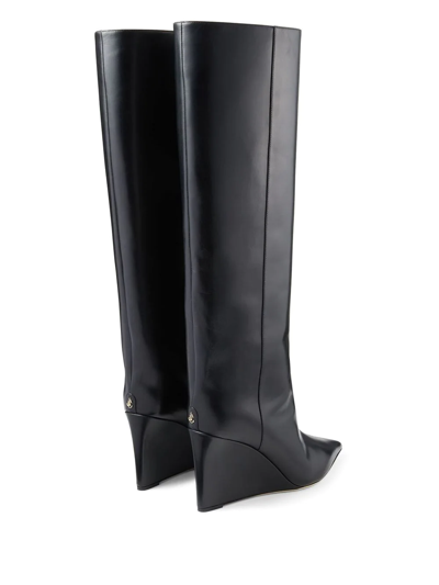 Jimmy Choo 110 Knee-high Wedge Leather Boots In Black
