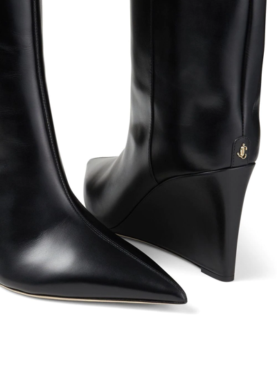 Jimmy Choo 110 Knee-high Wedge Leather Boots In Black