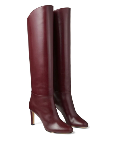 Jimmy Choo Karter 85 Leather Knee-high Boots In Rot