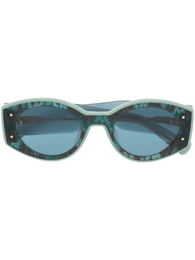 Shop Missoni Eyewear Lace-print Oval-frame Sunglasses In Blue