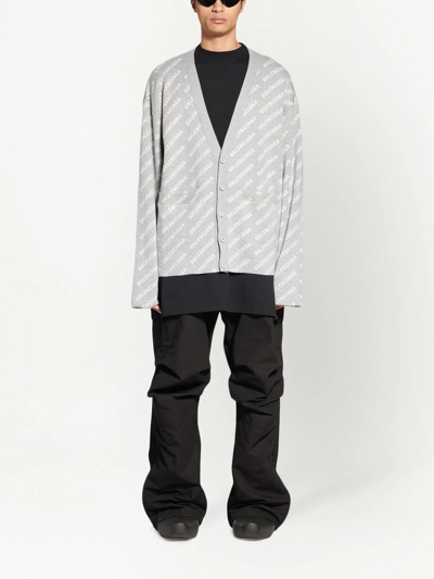 Balenciaga Logo-print Button-up Cardigan In Grau