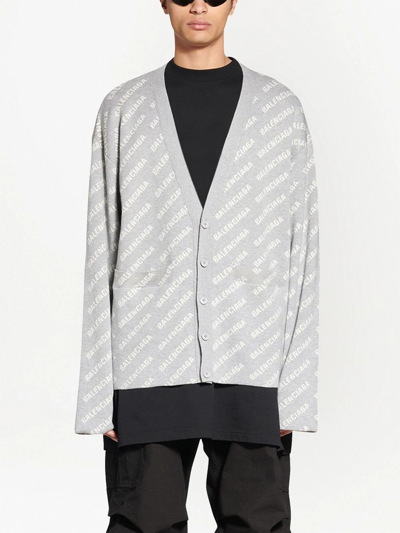 Balenciaga Logo-print Button-up Cardigan In Grau