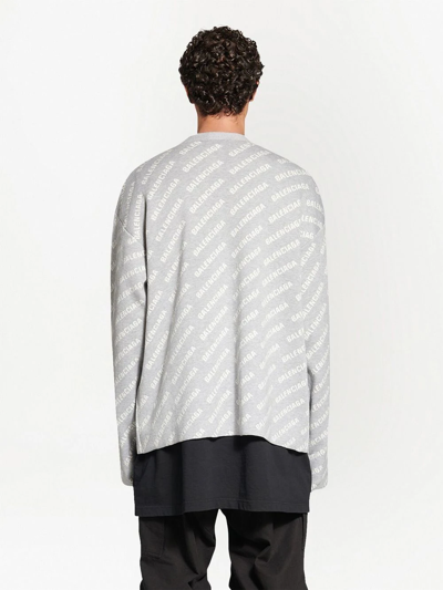 Shop Balenciaga Logo-print Button-up Cardigan In Grau