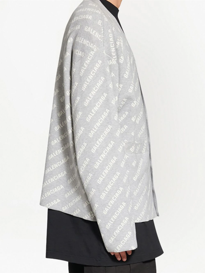 Balenciaga Logo-print Button-up Cardigan In Grau