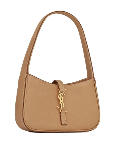 Saint Laurent Logo-plaque Shoulder Bag In Brown