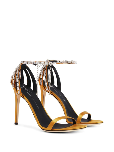 Shop Giuseppe Zanotti Adele Crystal 105mm Sandals In Gold