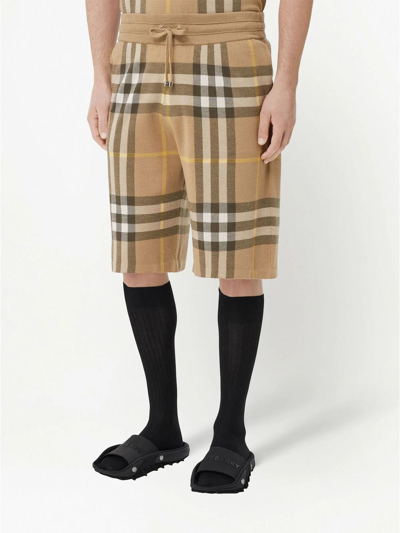 Shop Burberry Check-pattern Drawstring-waist Shorts In Nude