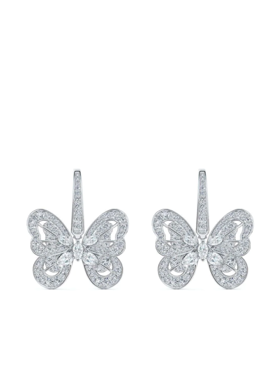 Shop De Beers Jewellers 18kt White Gold Portraits Of Nature Butterfly Diamond Earrings In Silver
