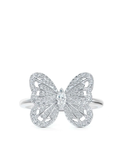 Shop De Beers Jewellers 18kt White Gold Portraits Of Nature Butterfly Diamond Ring In Silver