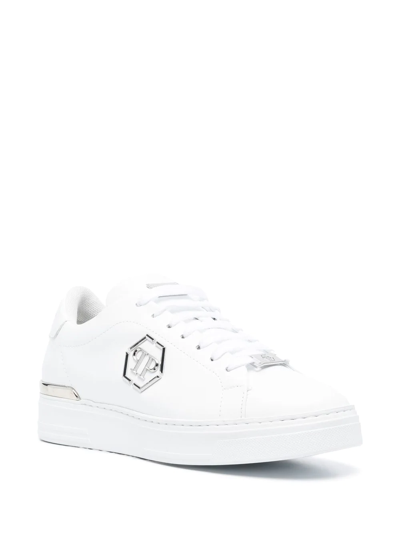 Shop Philipp Plein Hexagon Low-top Leather Sneakers In Weiss