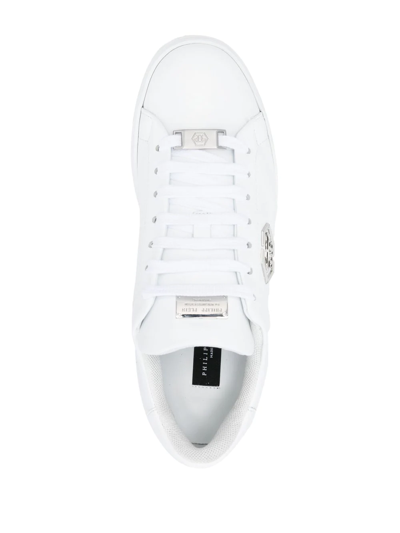 Shop Philipp Plein Hexagon Low-top Leather Sneakers In Weiss