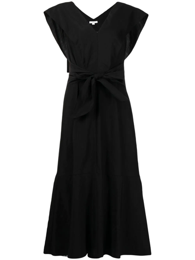 Vince Flutter-sleeve Tie-back Midi Dress In Schwarz