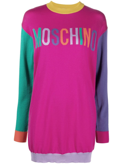 Shop Moschino Logo-intarsia Jumper Dress In Pink