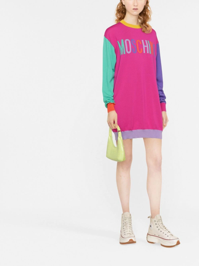 Shop Moschino Logo-intarsia Jumper Dress In Pink