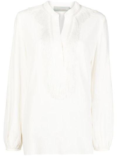 Silvia Tcherassi Frayed-edge V-neck Blouse In White