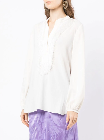 Silvia Tcherassi Frayed-edge V-neck Blouse In White