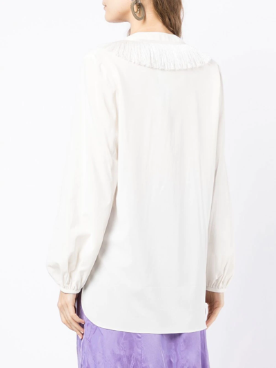 Silvia Tcherassi Frayed-edge V-neck Blouse In White