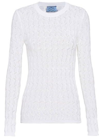 Shop Prada Open-knit Cotton Jumper In Weiss