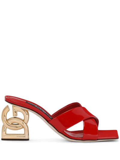 Dolce & Gabbana Keira 75 Mules In Polished Leather In Red
