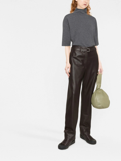 Jil Sander Short-sleeved Roll-neck Knitted Top In Grau