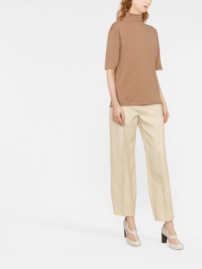 Jil Sander Short-sleeved Roll-neck Knitted Top In Nude