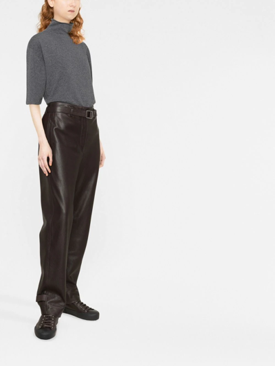 Jil Sander Short-sleeved Roll-neck Knitted Top In Grau