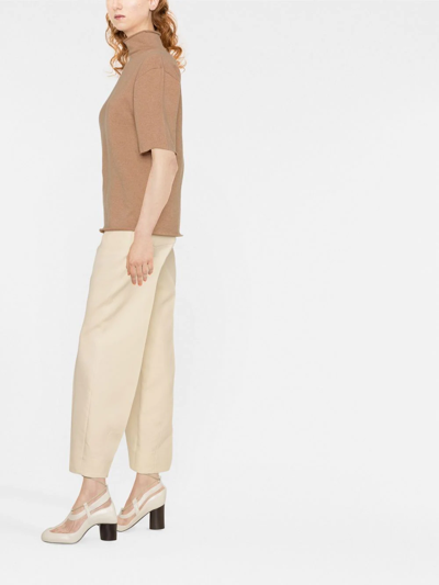 Jil Sander Short-sleeved Roll-neck Knitted Top In Nude