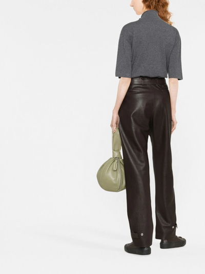 Jil Sander Short-sleeved Roll-neck Knitted Top In Grau