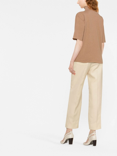Jil Sander Short-sleeved Roll-neck Knitted Top In Nude