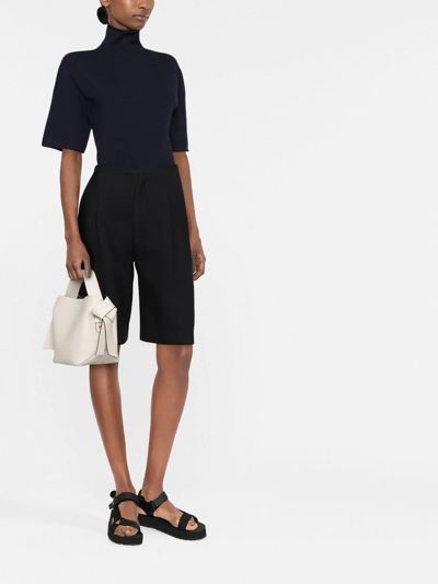 Jil Sander Short-sleeved Roll-neck Knitted Top In Blau