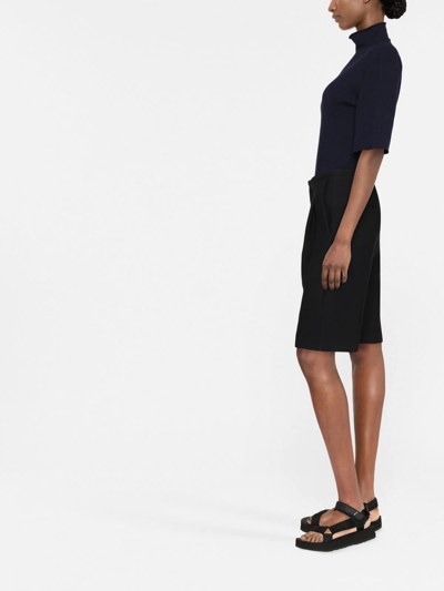 Jil Sander Short-sleeved Roll-neck Knitted Top In Blau