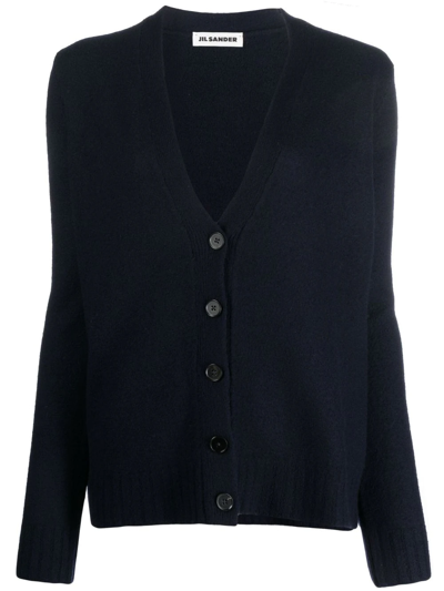 Shop Jil Sander V-neck Ribbed-knit Cardigan In Blau