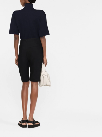Jil Sander Short-sleeved Roll-neck Knitted Top In Blau