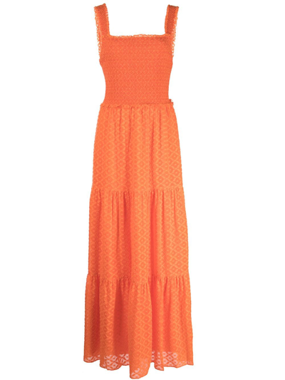 Shop Alice And Olivia Neva Smocked Maxi Dress In Orange