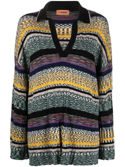 Shop Missoni Woven-striped Polo-collar Jumper In Violett