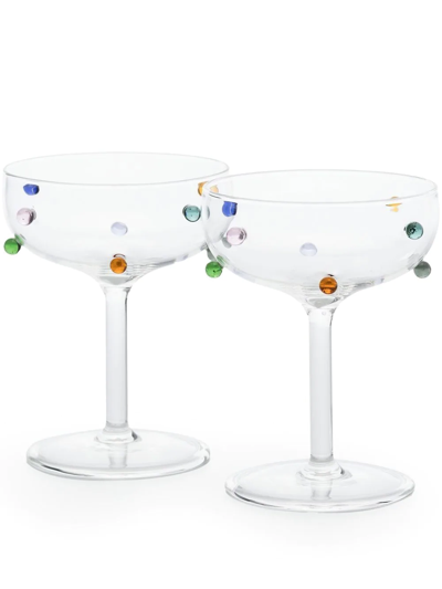 Shop Maison Balzac Pomponette Glass Champagne Coupes (set Of 2) In Clear W Multi