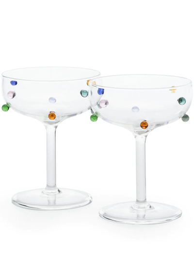 Maison Balzac Pomponette Glass Champagne Coupes (set Of 2) In Clear W Multi