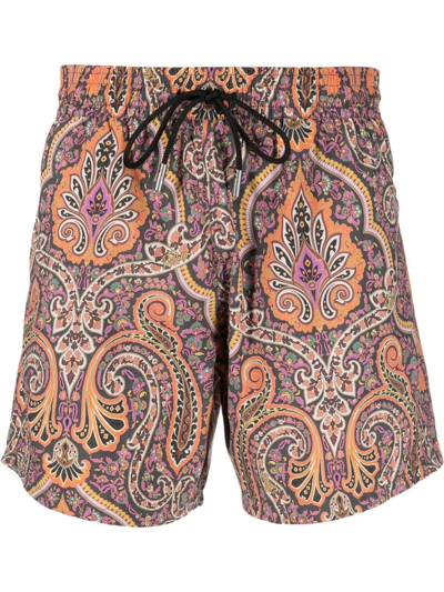 Shop Etro Paisley-print Swim Shorts In Schwarz