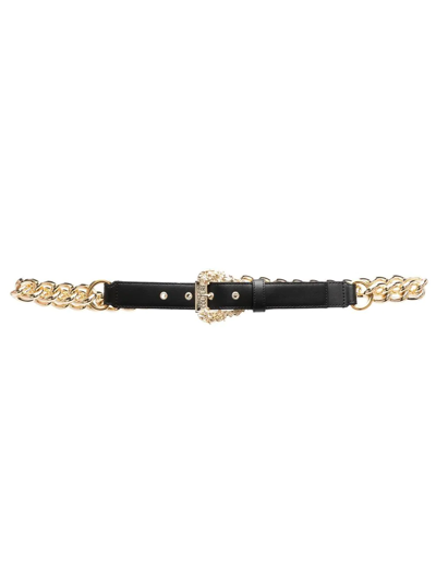 Shop Versace Jeans Couture Chain-link Detail Logo Belt In Schwarz