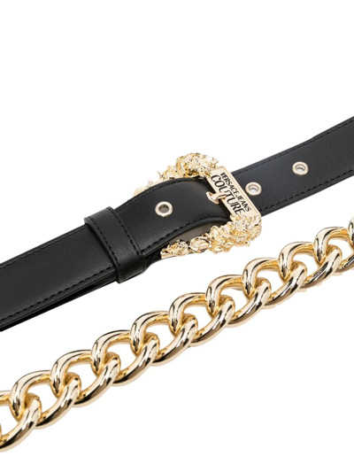 Shop Versace Jeans Couture Chain-link Detail Logo Belt In Schwarz