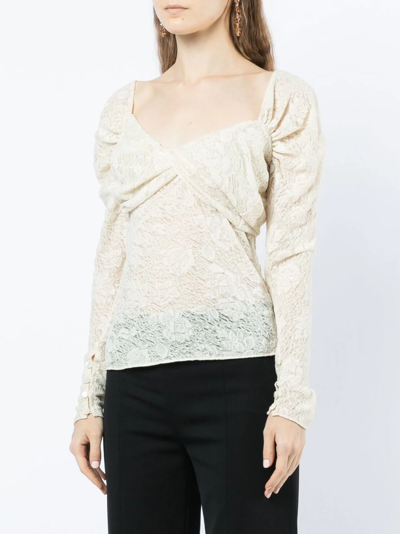 Yuhan Wang Semi-sheer Lace Top In Weiss