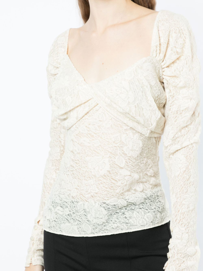 Yuhan Wang Semi-sheer Lace Top In Weiss