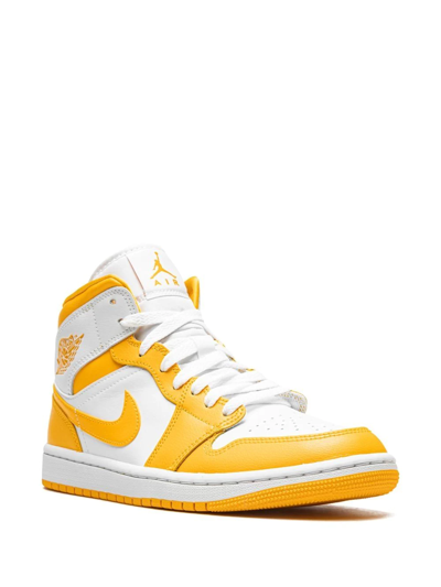 Shop Jordan 1 Mid "white/university Gold" Sneakers In Yellow